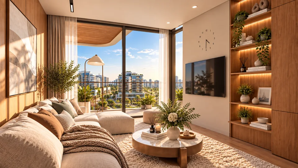 Living room with soft seating and terrace access