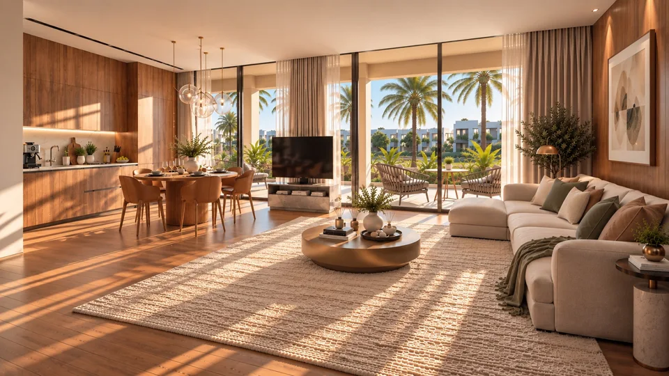 Furnished living room opening onto an outdoor terrace